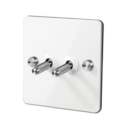 Detailed White & Silver Toggle Light Switch - 2 levers