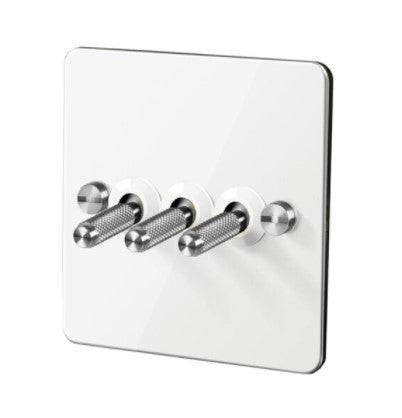 Detailed White & Silver Toggle Light Switch - 3 levers