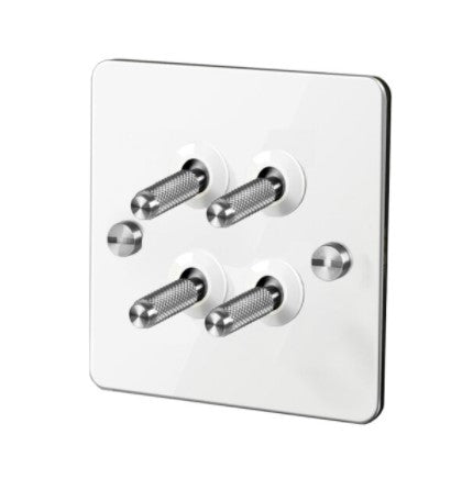 Detailed White & Silver Toggle Light Switch - 4 levers