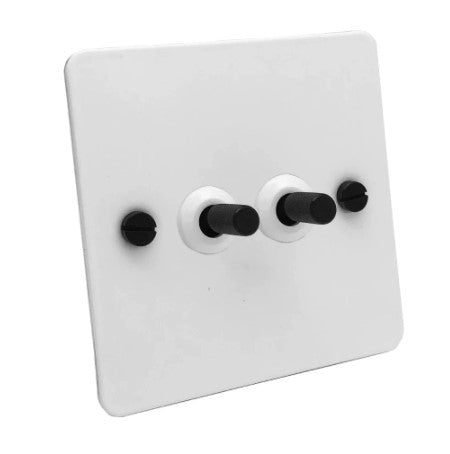 Detailed White & Black Toggle Light Switch - 2 levers