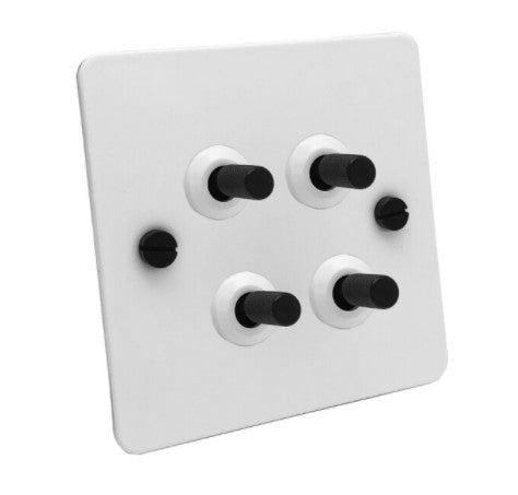 Detailed White & Black Toggle Light Switch - 4 levers