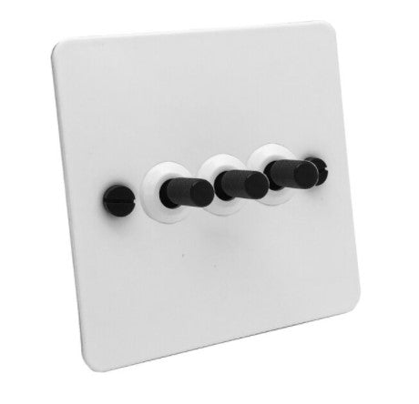 Detailed White & Black Toggle Light Switch - 3 levers