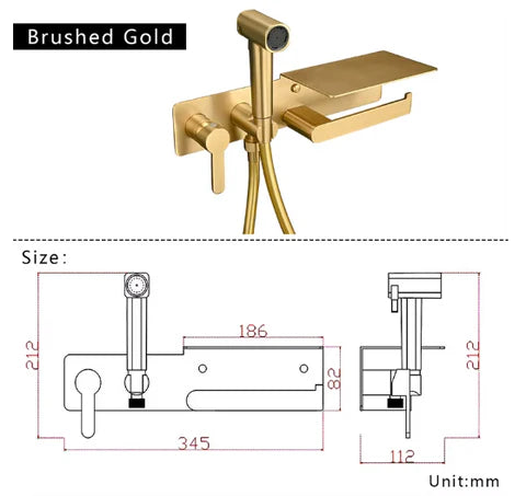Brushed Gold Bidet with Toilet Roll Holder #202522