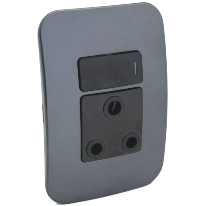 Single Switched Wall Socket - Gun Metal