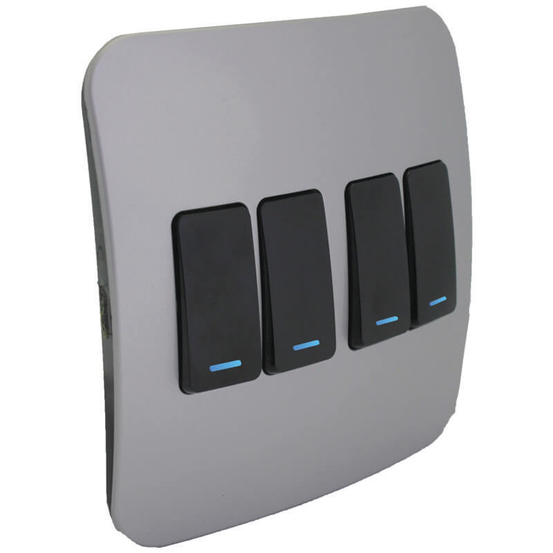 Four Lever One-Way Black Switch with Locator - Silver