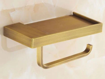 Modern Toilet Roll Holder with Cell Phone Shelf - Brushed Brass #201831