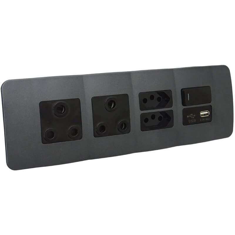 USB Omni Cluster Wall Socket - Gun Metal