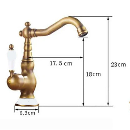 Antique Brass Basin Mixer Ceramic Handle #202432