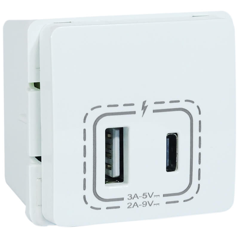 18W Combined USB-A & USB-C Socket Outlet -White/Black – Light Switches