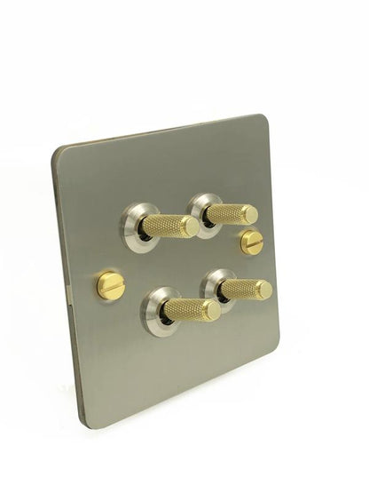 Detailed Silver & Brass Toggle Light Switch - 4 levers