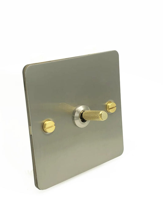 Detailed Silver with Brass Toggle Light Switch - 1 lever