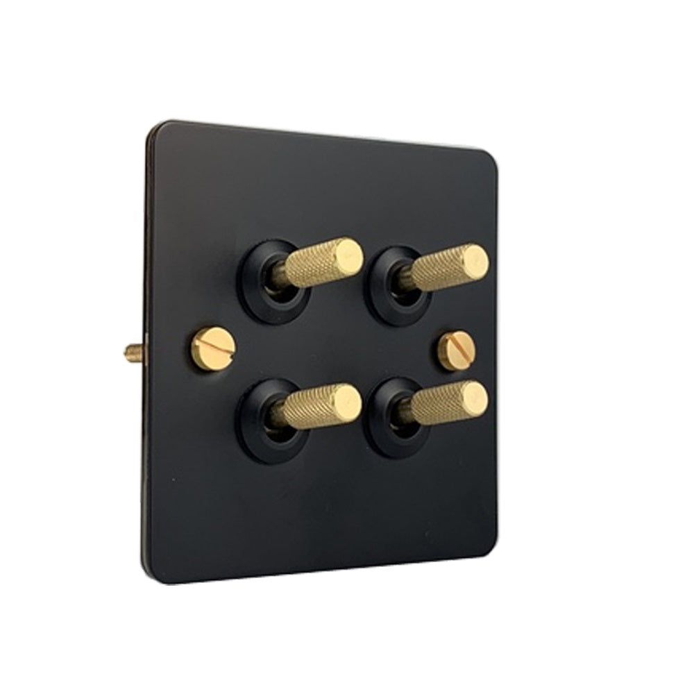 Detailed Black Brass Toggle Light Switch - 4 levers