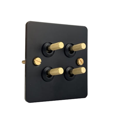 Detailed Black Brass Toggle Light Switch - 4 levers