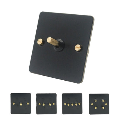 Detailed Black Brass Toggle Light Switch - 4 levers