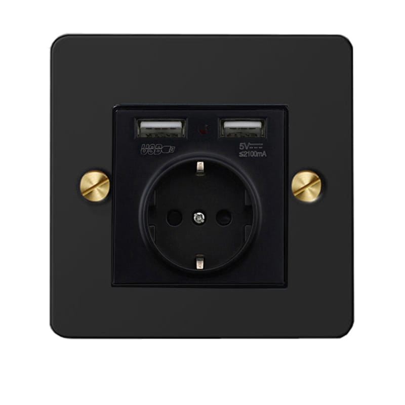 Detailed Black & Brass - USB Socket (3x3)