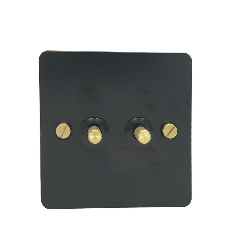 Detailed Black Brass Toggle Light Switch - 2 levers