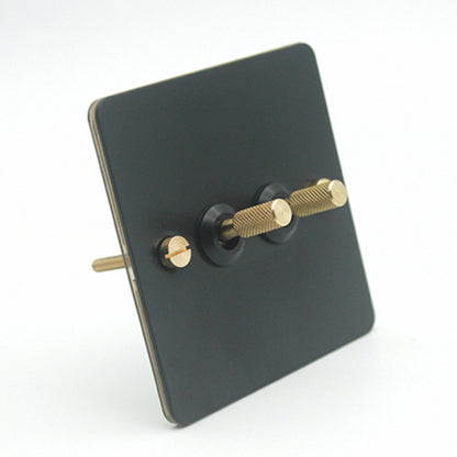 Detailed Black Brass Toggle Light Switch - 2 levers