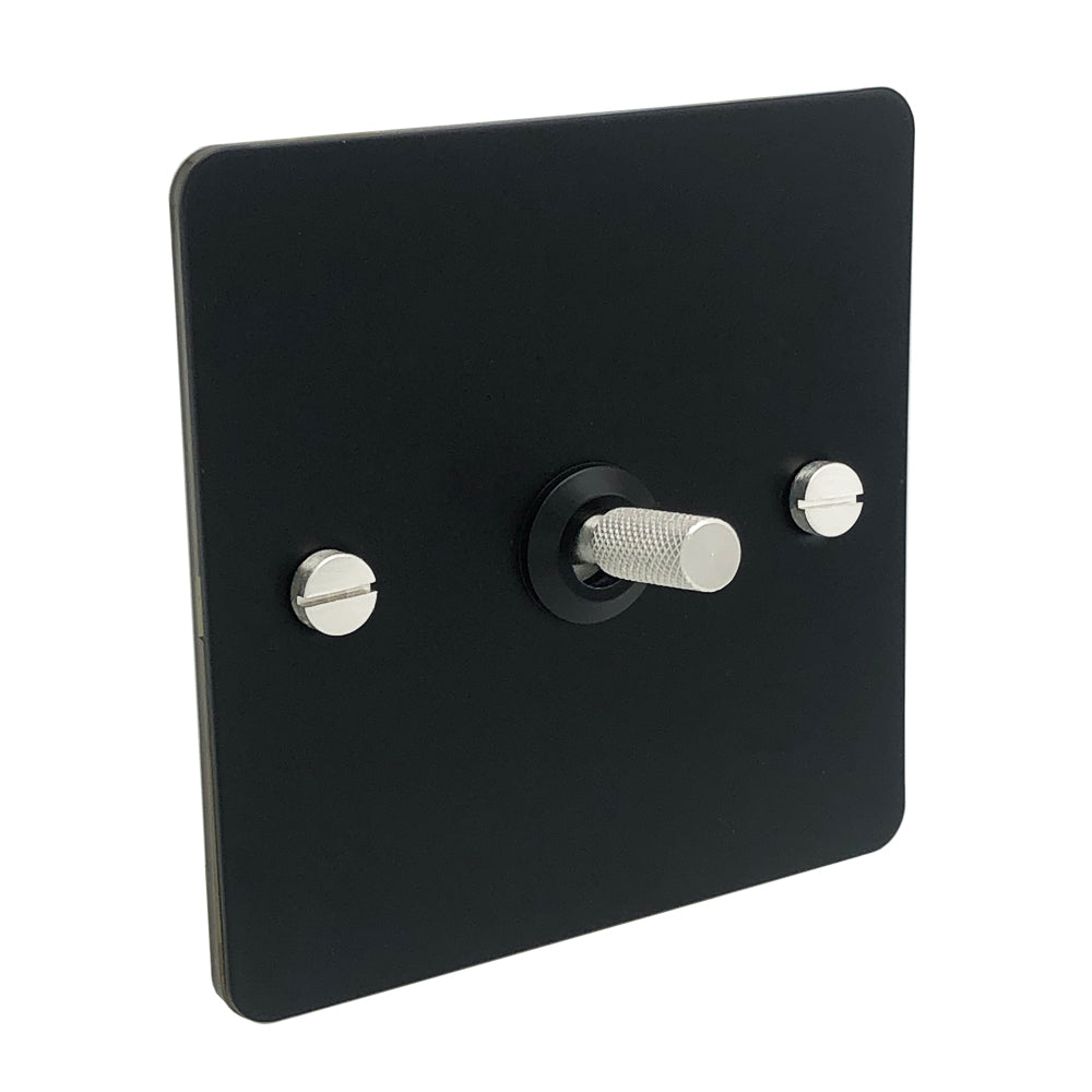 Detailed Black with Silver Toggle Light Switch - 1 lever