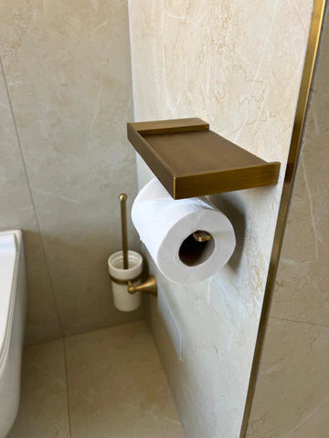Modern Toilet Roll Holder with Cell Phone Shelf - Brushed Brass #201831