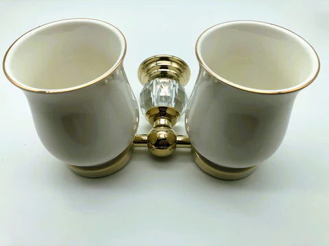 Gold Crystal Double Toothbrush Holder #20252