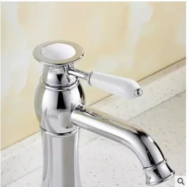 Chrome Single Handle Basin Mixer with Ceramic Handle #201755