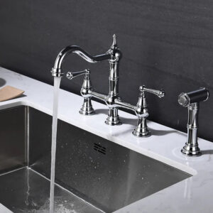 Chrome Antique Bridge Kitchen Mixer with Pull Down Spray #201890