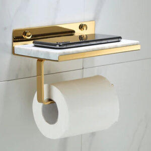 Gold Toilet Roll Holder with White Marble Finish #201860