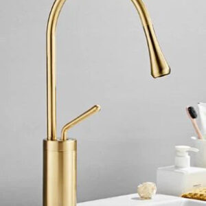 Brushed Gold Teardrop Short Basin Mixer #201827