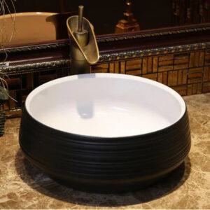 Handmade Round Black & White Basin #201765