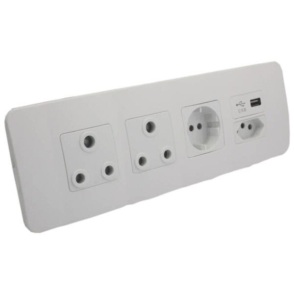 Omni - Double RSA Sockets, Single RSA Schuko, Single USB Charger and Single RSA V-Slim