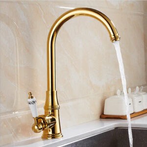Gold Kitchen Mixer with Floral Ceramic Handle #201777