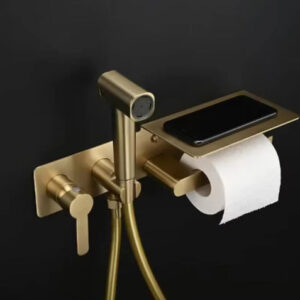 Brushed Gold Bidet with Toilet Roll Holder #202522