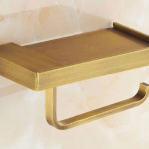 Modern Toilet Roll Holder with Cell Phone Shelf - Brushed Brass #201831