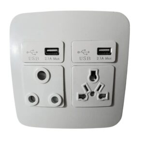 Veti 1 - 2x USB, 1x RSA round pin, 1x International Socket - White